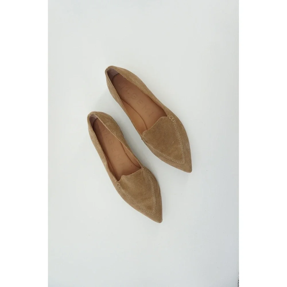 M.Gemi The Gia Suede Pointed Toe Loafers Italian Leather Flats Tan 36